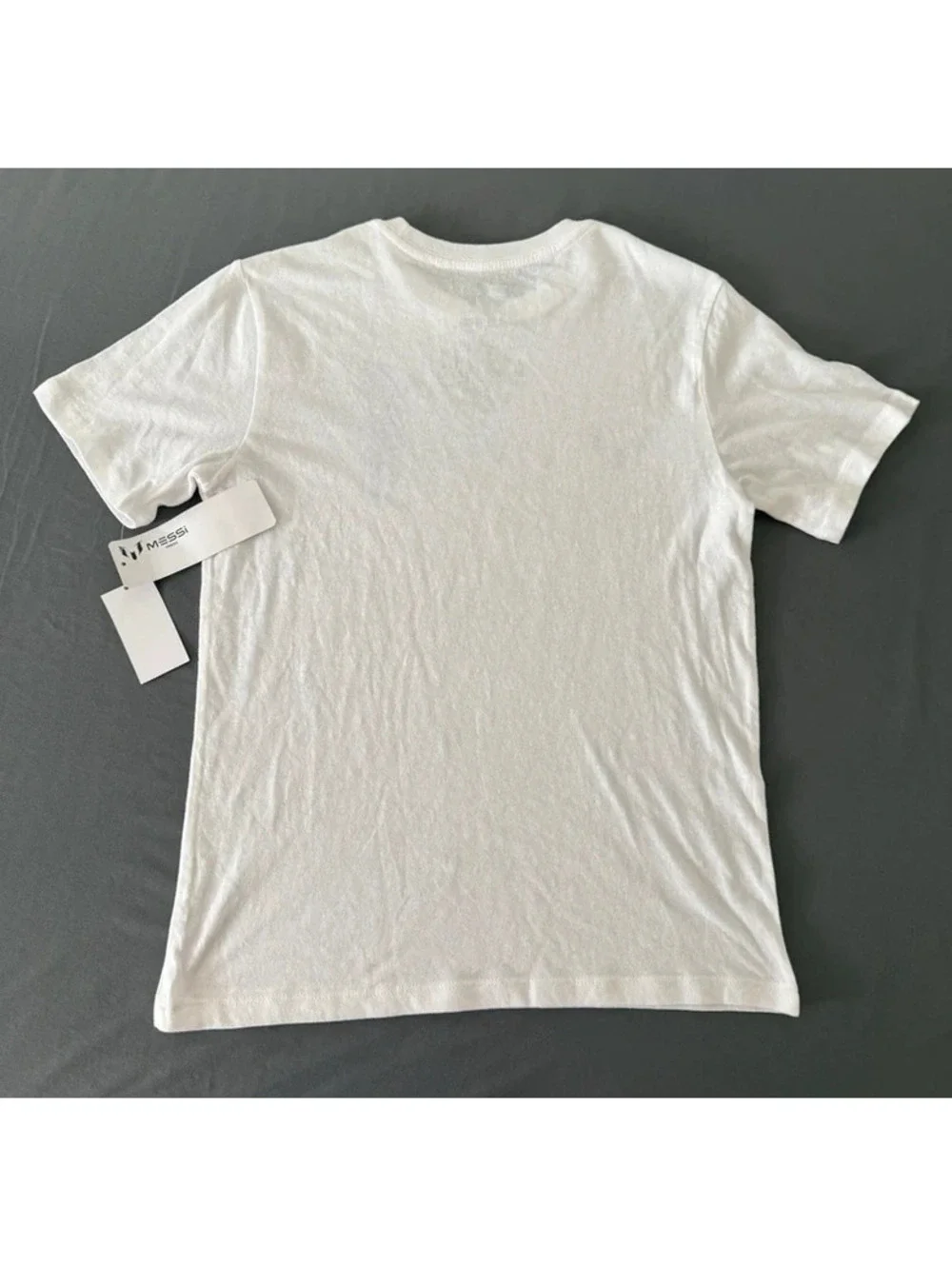 MESSI Youth Large White Graphic Soccer T-Shirt with Blue Logo